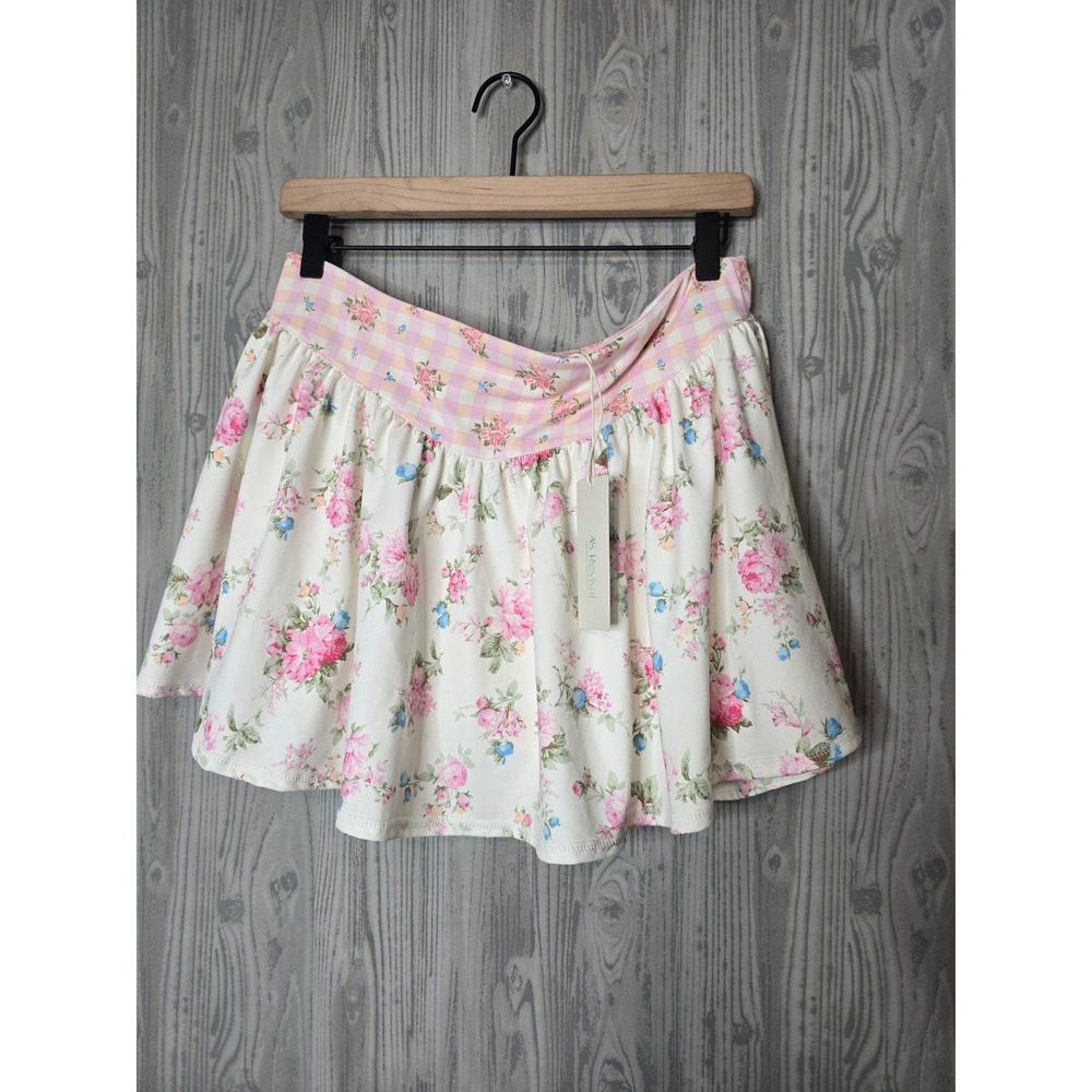 AS Revival Floral Skort Womens L Pink Gingham Tennis Golf Pickleball NEW